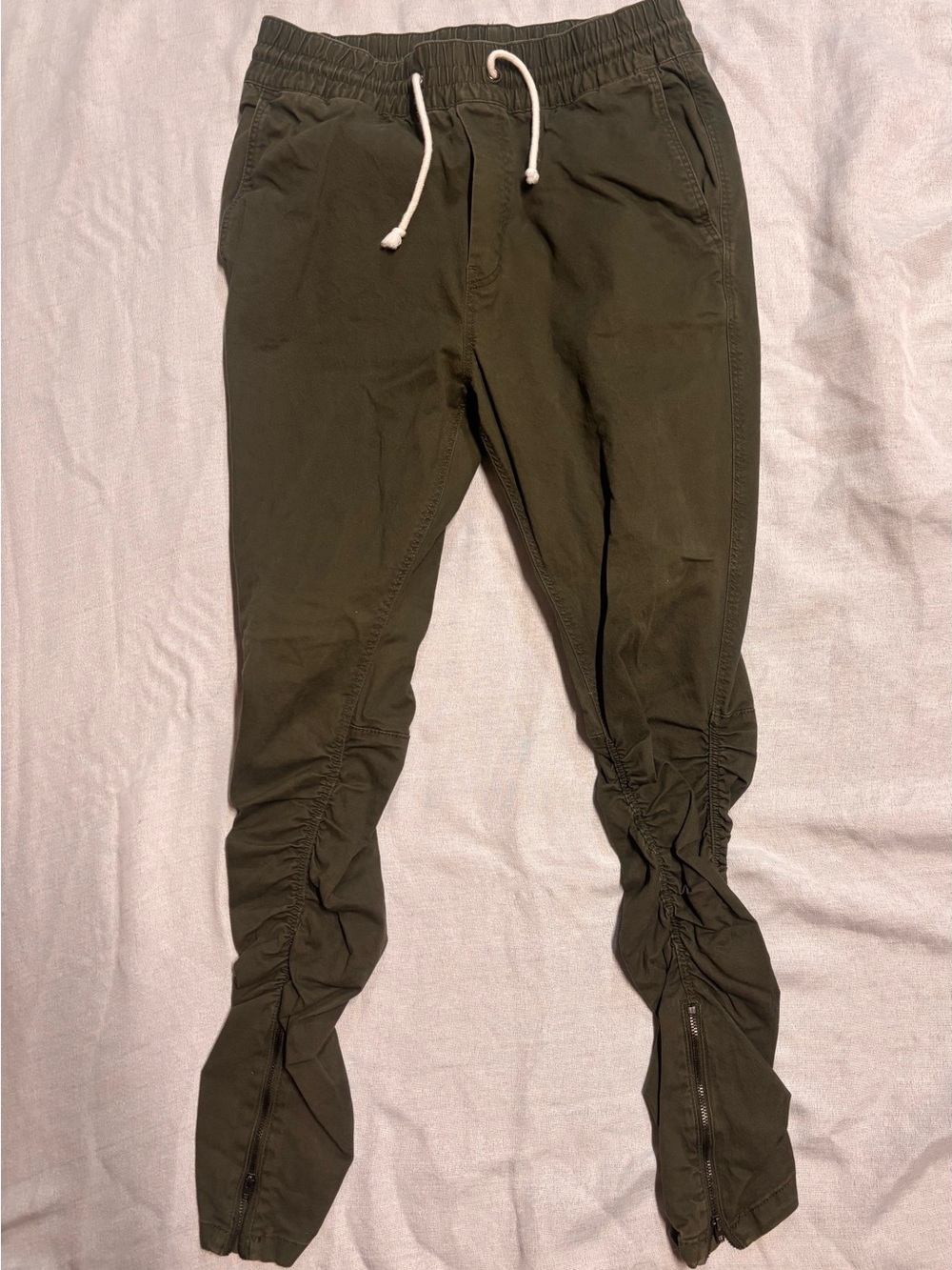 H&M Divided Joggers Mens Size 30 green Stacked Ruched Ankle Zip Streetwear Pants
